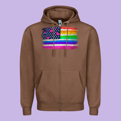 American Flag And Lgbt Flag  Background Zipper Hoodie Designed By Hra Design Shop