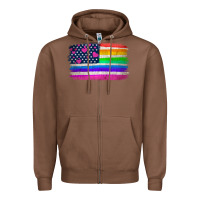 Chestnut american flag and lgbt flag  background Zipper Hoodie - HRA Design Shop