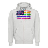 Dove Grey american flag and lgbt flag  background Zipper Hoodie - HRA Design Shop