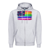 Heather Grey american flag and lgbt flag  background Zipper Hoodie - HRA Design Shop