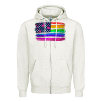 Oatmeal Heather american flag and lgbt flag  background Zipper Hoodie - HRA Design Shop