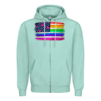 Seafoam american flag and lgbt flag  background Zipper Hoodie - HRA Design Shop