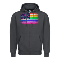Smoke american flag and lgbt flag  background Zipper Hoodie - HRA Design Shop