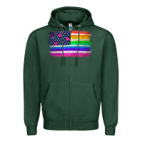 Sports Green american flag and lgbt flag  background Zipper Hoodie - HRA Design Shop