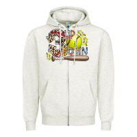 Oatmeal Heather three up down softball Zipper Hoodie - RacoonDesign