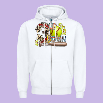 Three Up Down Softball Zipper Hoodie Designed By Racoondesign