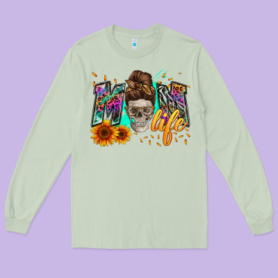 Mom Life With Skull Long Sleeve Tee Designed By Zillion Design Studio