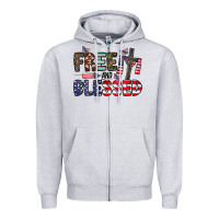 Heather Grey free and blessed Zipper Hoodie - CowhideDigitalArt