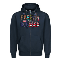 Navy free and blessed Zipper Hoodie - CowhideDigitalArt