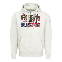 Oatmeal Heather free and blessed Zipper Hoodie - CowhideDigitalArt