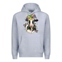 Heather Grey mardi gras cow Premium Hoodie - MaliasSmallBusiness