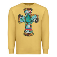 Antique Gold cross with leopard sunflower gemstone serape cowhide Premium Sweatshirt - Artiststas