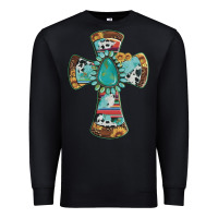 Black cross with leopard sunflower gemstone serape cowhide Premium Sweatshirt - Artiststas