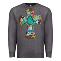 Charcoal Heather cross with leopard sunflower gemstone serape cowhide Premium Sweatshirt - Artiststas