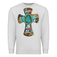 Dove Grey cross with leopard sunflower gemstone serape cowhide Premium Sweatshirt - Artiststas