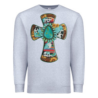 Heather Grey cross with leopard sunflower gemstone serape cowhide Premium Sweatshirt - Artiststas