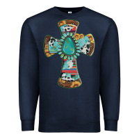 Navy cross with leopard sunflower gemstone serape cowhide Premium Sweatshirt - Artiststas