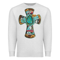 Oatmeal Heather cross with leopard sunflower gemstone serape cowhide Premium Sweatshirt - Artiststas
