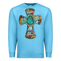 Ocean Blue cross with leopard sunflower gemstone serape cowhide Premium Sweatshirt - Artiststas
