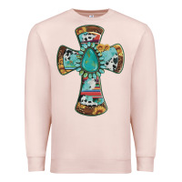 Pale Pink cross with leopard sunflower gemstone serape cowhide Premium Sweatshirt - Artiststas