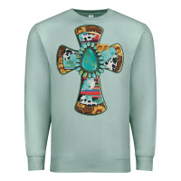 Seafoam cross with leopard sunflower gemstone serape cowhide Premium Sweatshirt - Artiststas