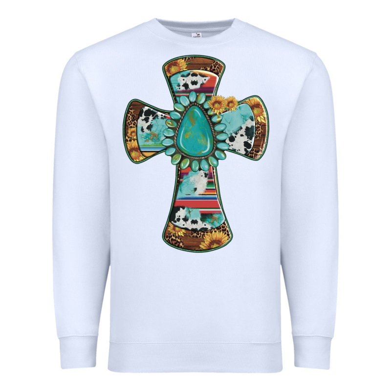 Cross With Leopard Sunflower Gemstone Serape Cowhide Premium Sweatshirt by Artiststas | Teevron