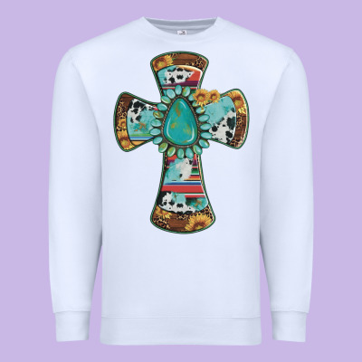 Cross With Leopard Sunflower Gemstone Serape Cowhide Premium Sweatshirt Designed By Artiststas