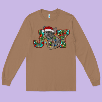 French Bulldog Christmas Joy Long Sleeve Tee Designed By Ranaportraitstore