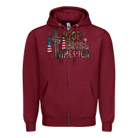 Burgundy god bless america Zipper Hoodie - CowhideDigitalArt