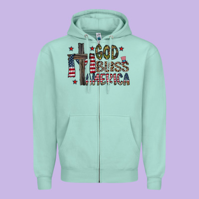 God Bless America Zipper Hoodie Designed By Cowhidedigitalart