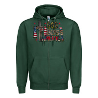 Sports Green god bless america Zipper Hoodie - CowhideDigitalArt