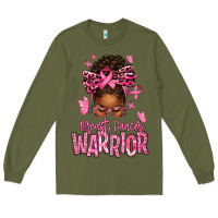 Army Green brest cancer warrior afro messy bun Long Sleeve Tee - texasbilliewilder