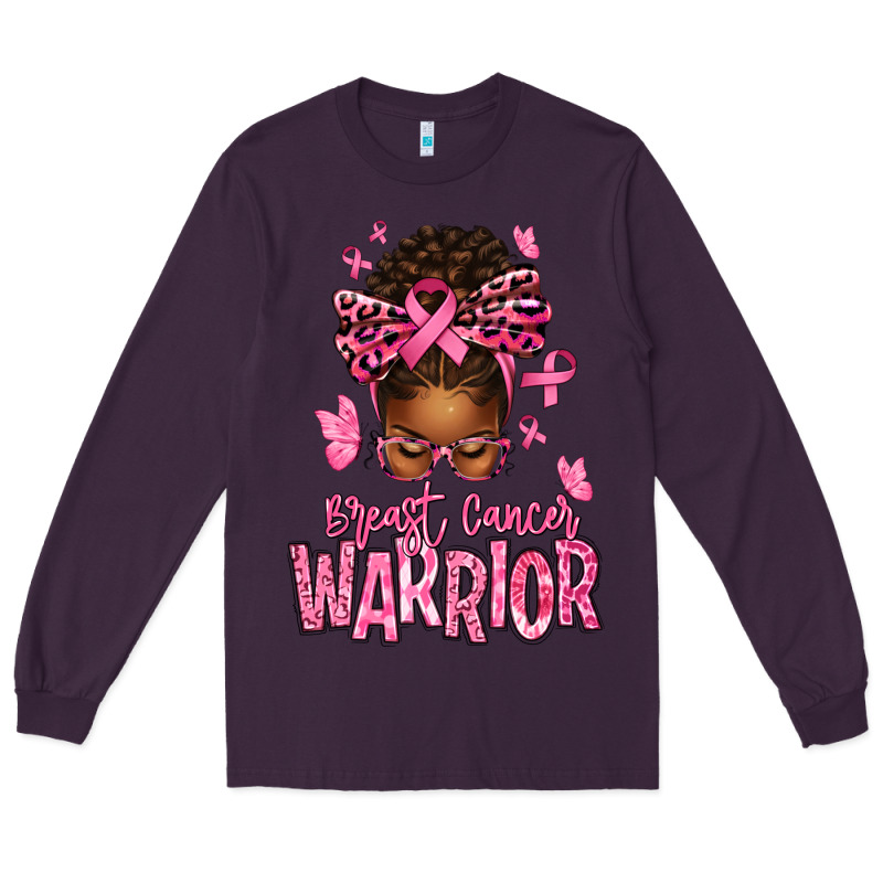 Brest Cancer Warrior Afro Messy Bun Long Sleeve Tee by texasbilliewilder | Teevron