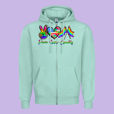 Peace Love Equality Zipper Hoodie Designed By Hra Design Shop