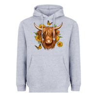 Heather Grey sunflowers long haired cow Heavyweight Hoodie - Jasminsmagicworld