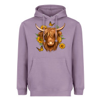Lavender sunflowers long haired cow Heavyweight Hoodie - Jasminsmagicworld
