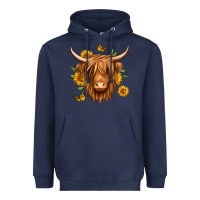 Navy sunflowers long haired cow Heavyweight Hoodie - Jasminsmagicworld