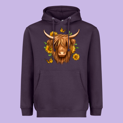 Sunflowers Long Haired Cow Heavyweight Hoodie Designed By Jasminsmagicworld