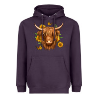 Plum sunflowers long haired cow Heavyweight Hoodie - Jasminsmagicworld