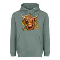 Sage sunflowers long haired cow Heavyweight Hoodie - Jasminsmagicworld