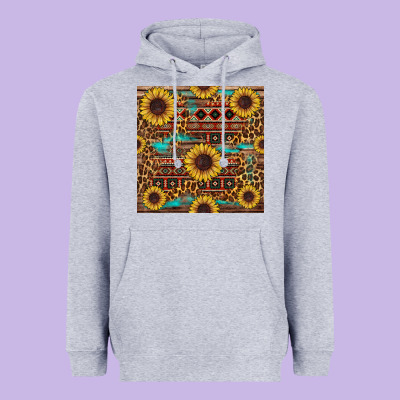 Sunflower And Leopard Seamless Pattern Heavyweight Hoodie Designed By Bundleandbundleshop