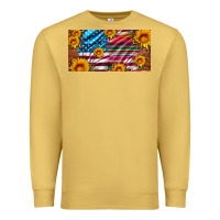 Antique Gold usa flag and serape with leopard and sunflowers license plate Premium Sweatshirt - Artiststas