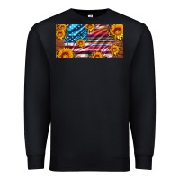 Black usa flag and serape with leopard and sunflowers license plate Premium Sweatshirt - Artiststas