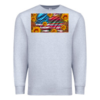 Heather Grey usa flag and serape with leopard and sunflowers license plate Premium Sweatshirt - Artiststas