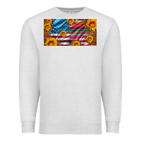 Oatmeal Heather usa flag and serape with leopard and sunflowers license plate Premium Sweatshirt - Artiststas