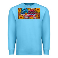 Ocean Blue usa flag and serape with leopard and sunflowers license plate Premium Sweatshirt - Artiststas