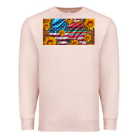 Pale Pink usa flag and serape with leopard and sunflowers license plate Premium Sweatshirt - Artiststas