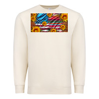 Sandshell usa flag and serape with leopard and sunflowers license plate Premium Sweatshirt - Artiststas