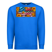 True Royal usa flag and serape with leopard and sunflowers license plate Premium Sweatshirt - Artiststas