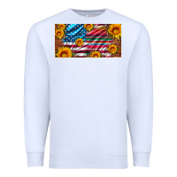 White usa flag and serape with leopard and sunflowers license plate Premium Sweatshirt - Artiststas